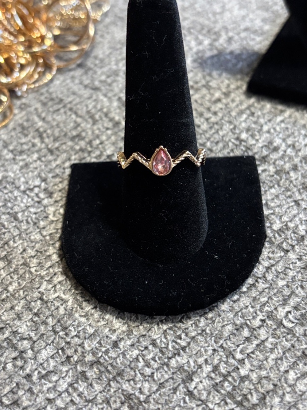Gold Teardrop Pink Stone Ring - Women's Jewelry size 9